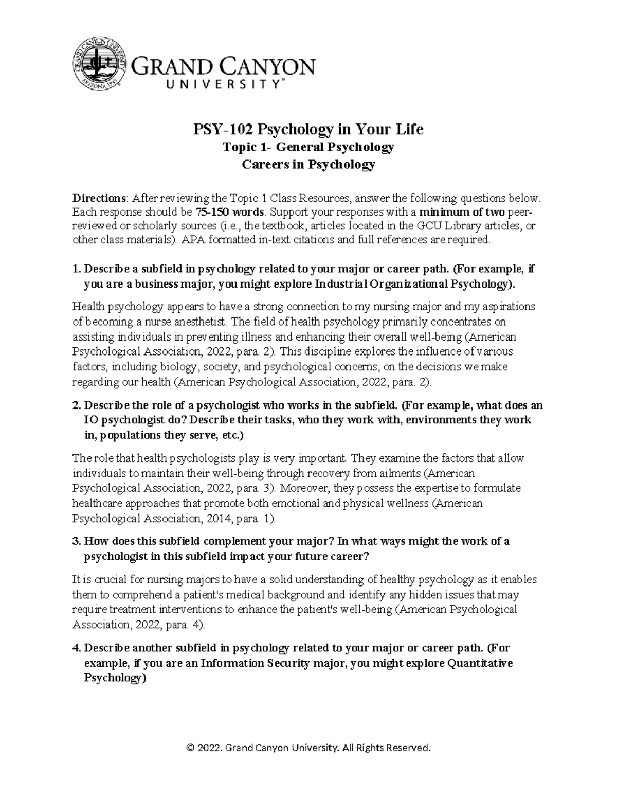 Careers In Psychology Psy 102 Psychology In Your Life Topic 1