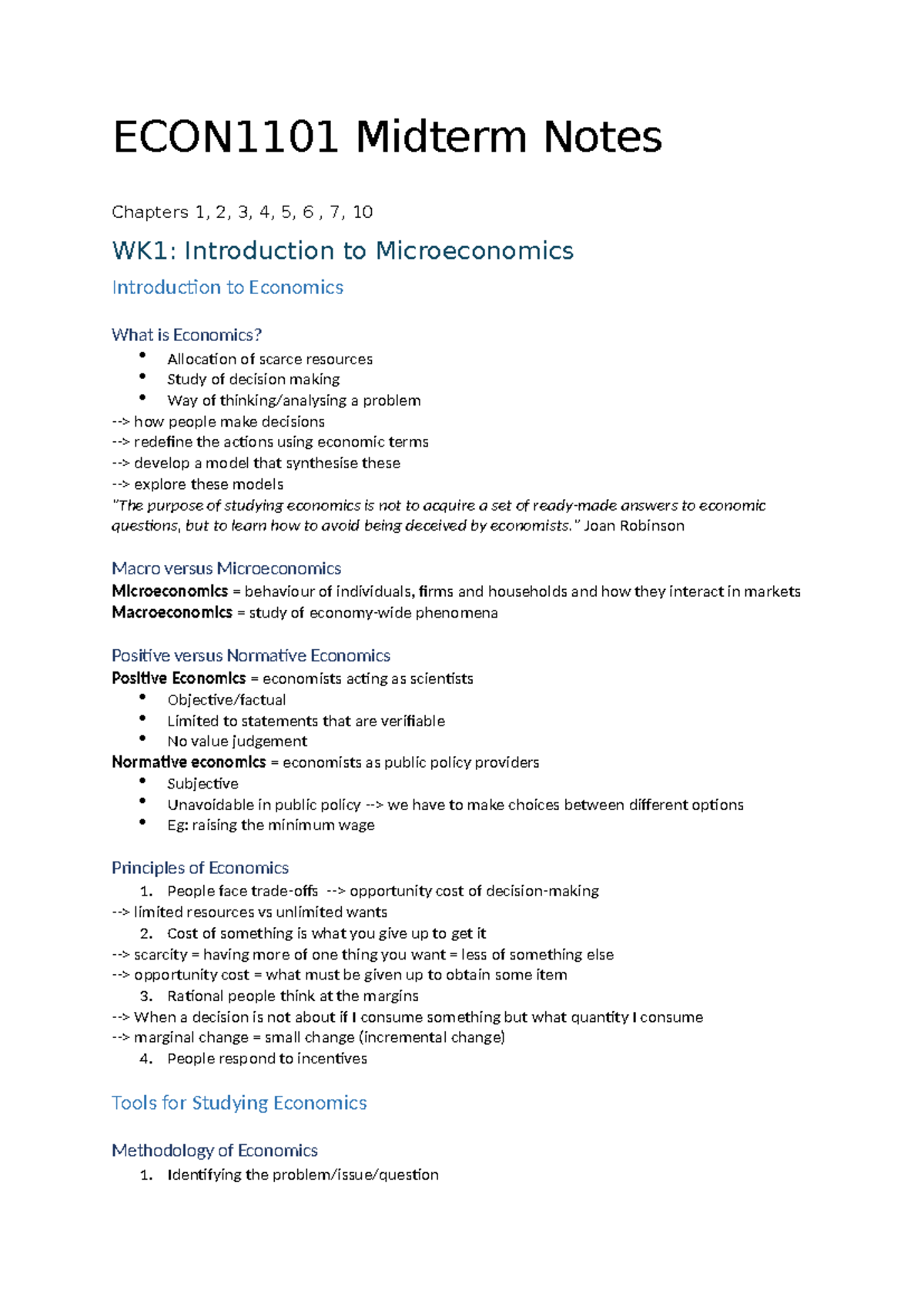 Midsem Notes - Summary Microeconomics 1 - ECON1101 Midterm Notes ...