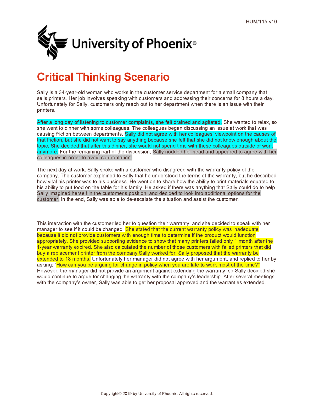 critical thinking scenario university of phoenix