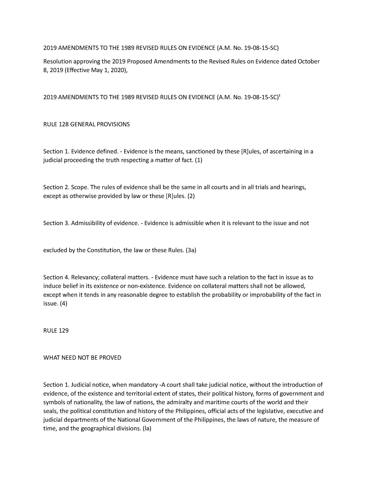 Evidence-1 - Good - 2019 AMENDMENTS TO THE 1989 REVISED RULES ON ...