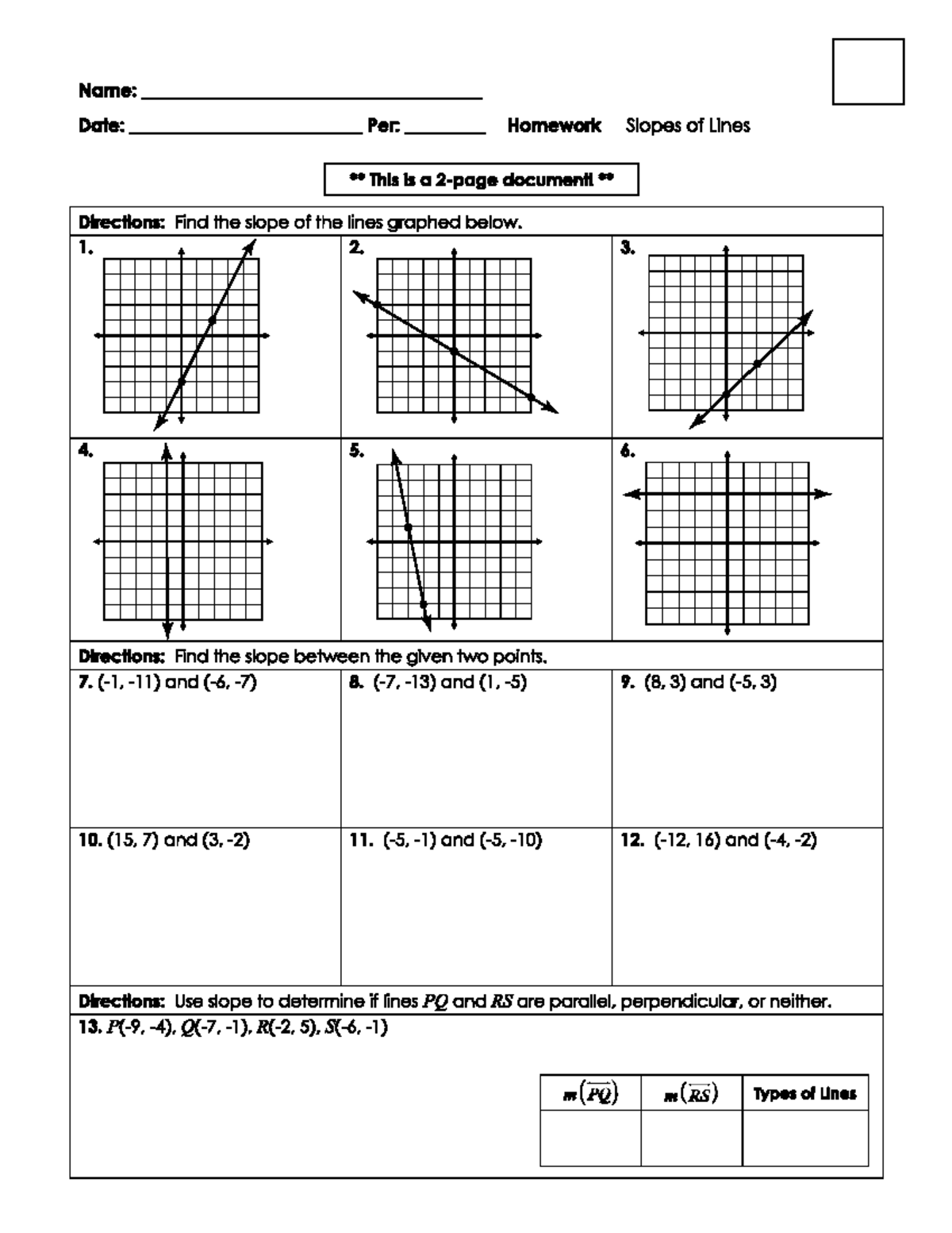 unit 3 homework 5 slopes of lines