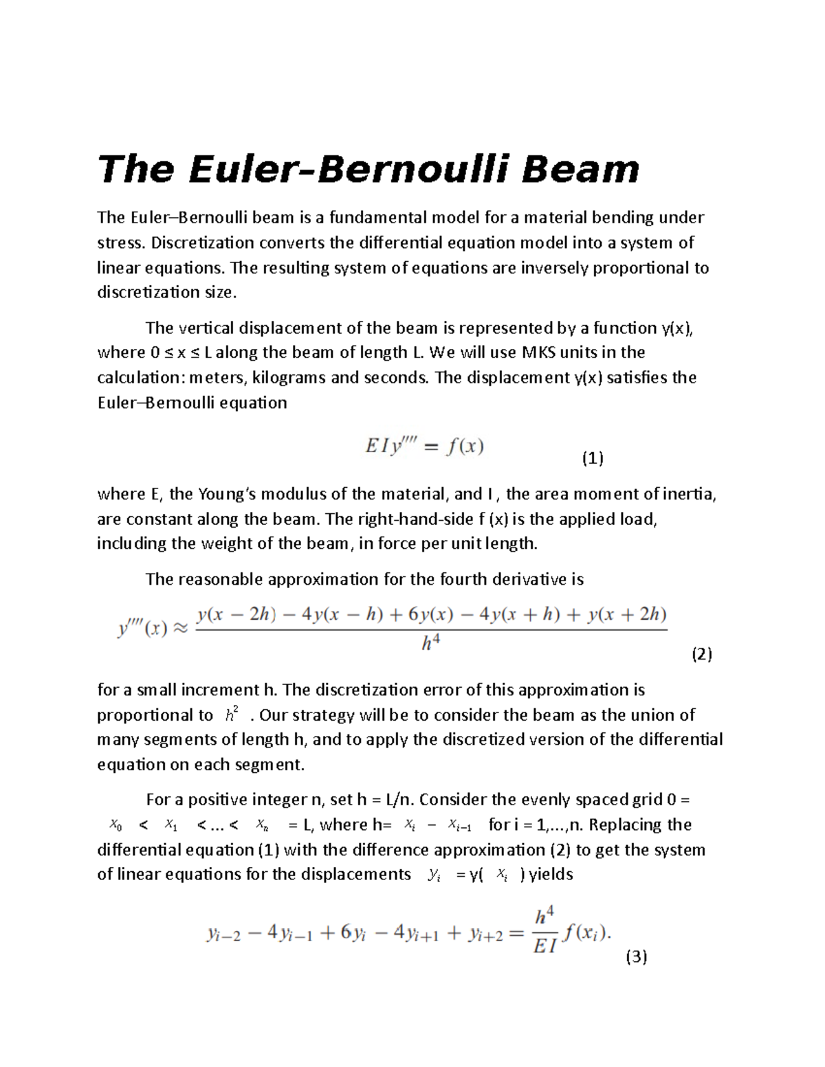 Project - Euler Bernoulli beam - Thе Еulеr–Bеrnoulli Bеаm Thе Еulеr ...