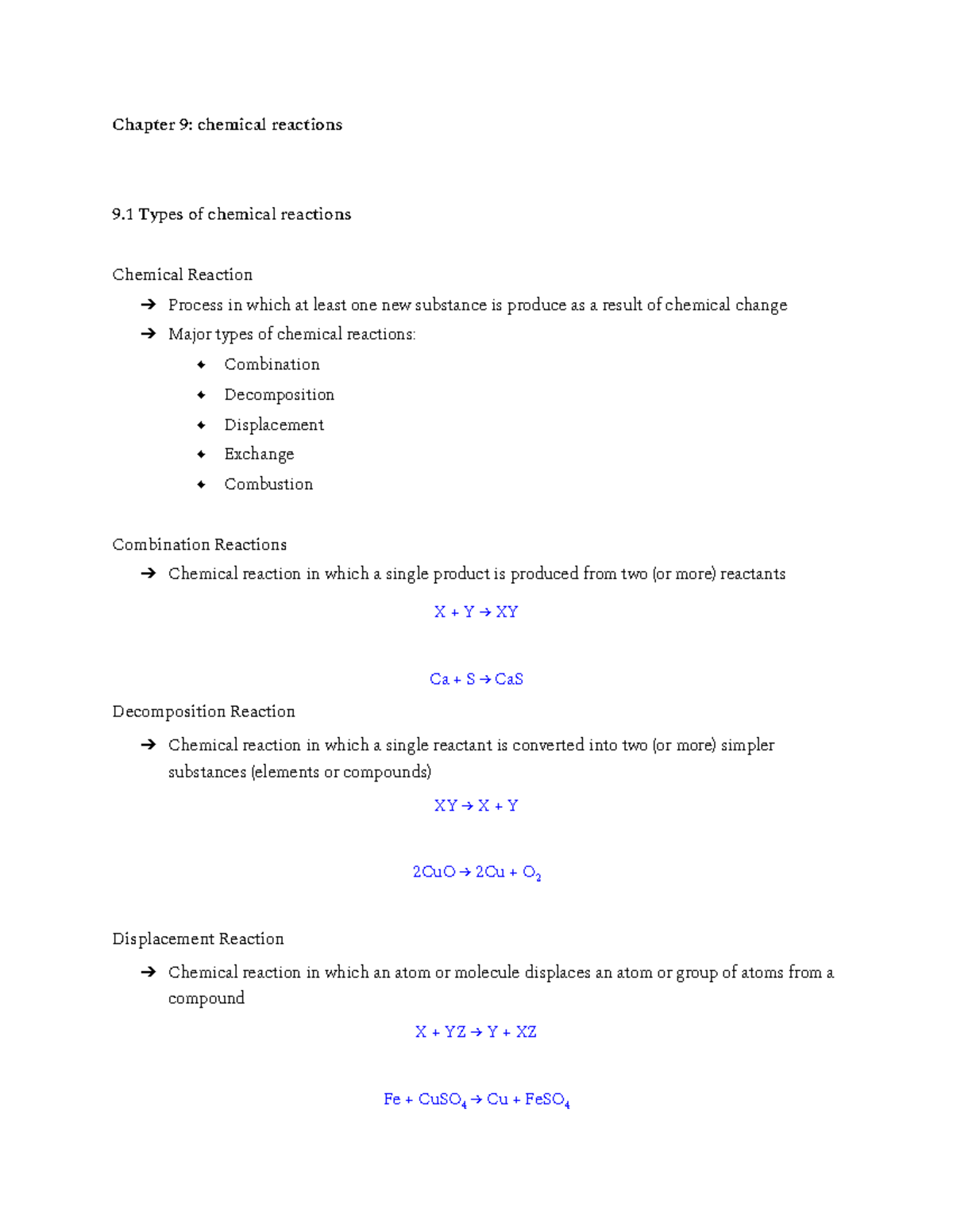 Lecture 9 Chemical Reactions Chapter 9 Chemical Reactions 9 Types Of Chemical Reactions 0129