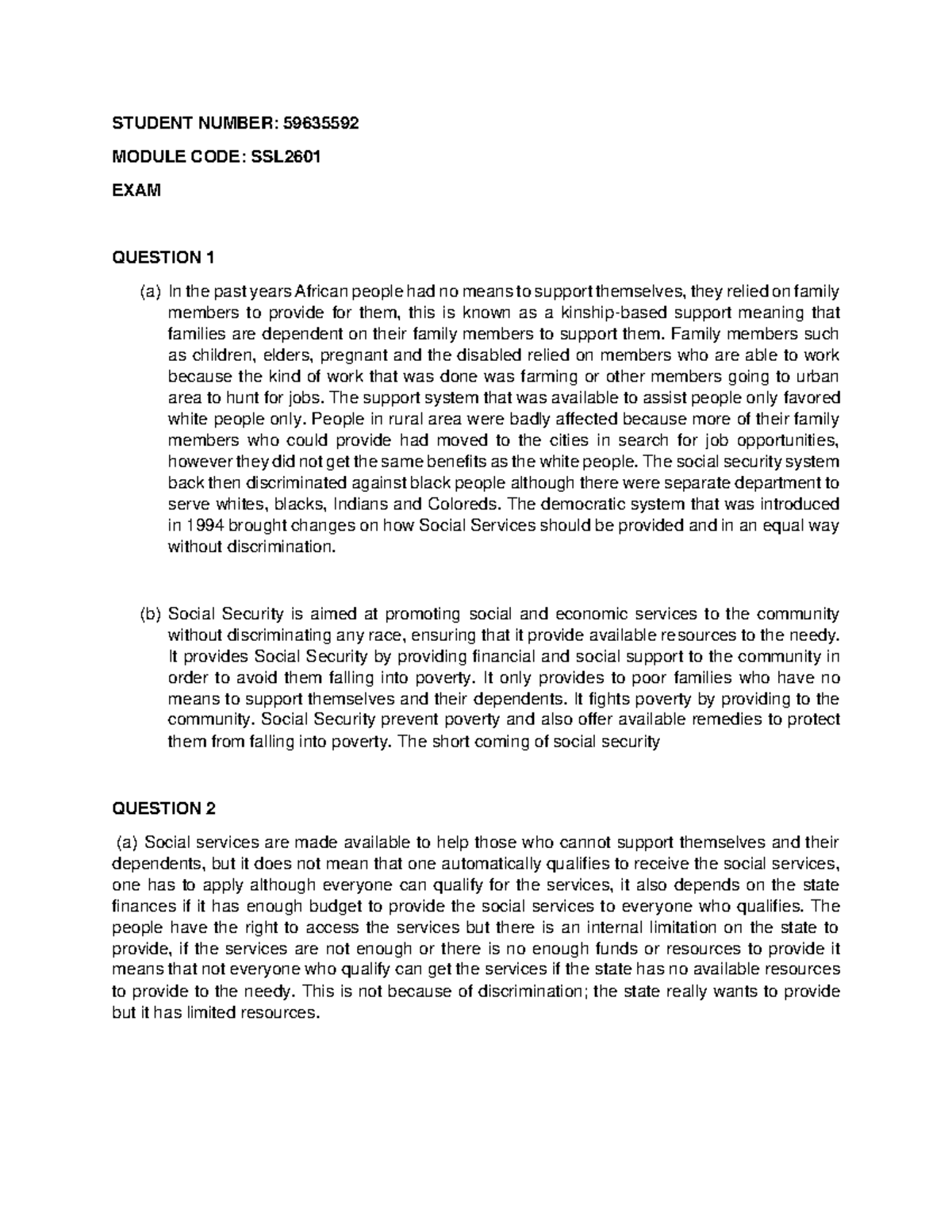SSL2601 Final EXAM - ASSIGNMENTS - STUDENT NUMBER: 59635592 MODULE CODE ...