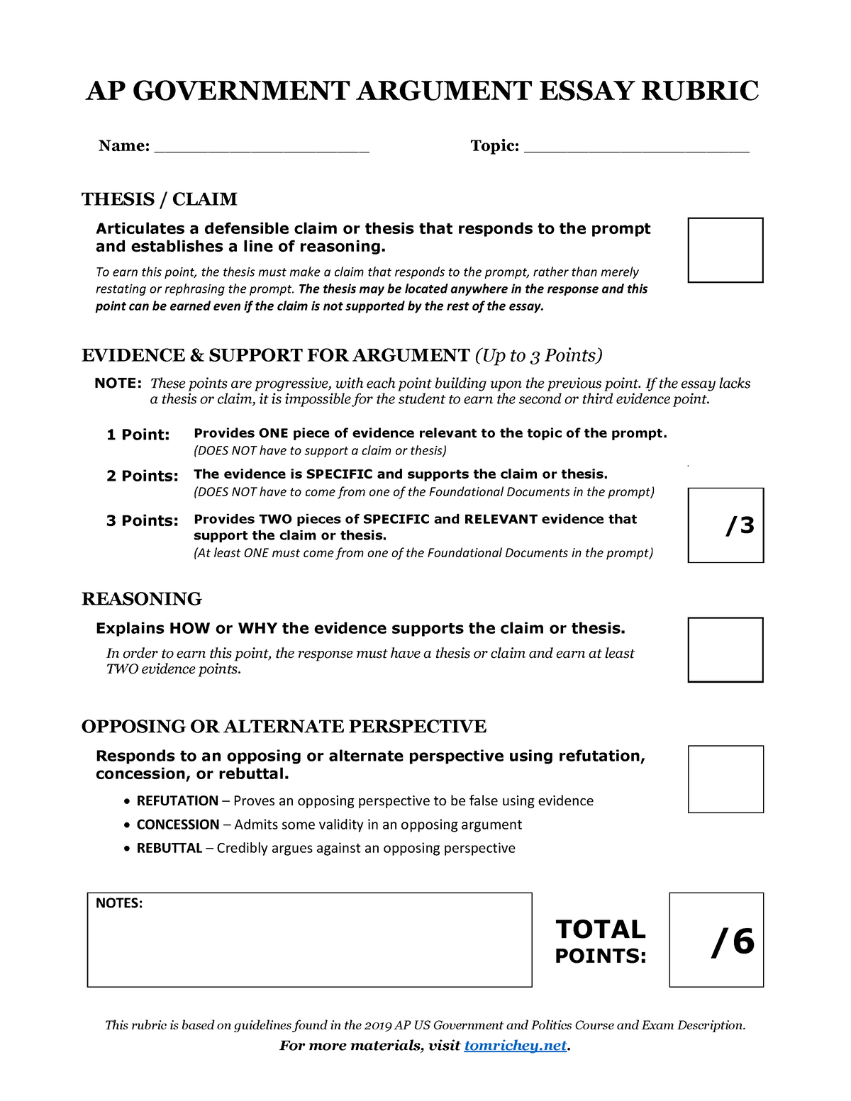 ap gov argument essay rubric 2023