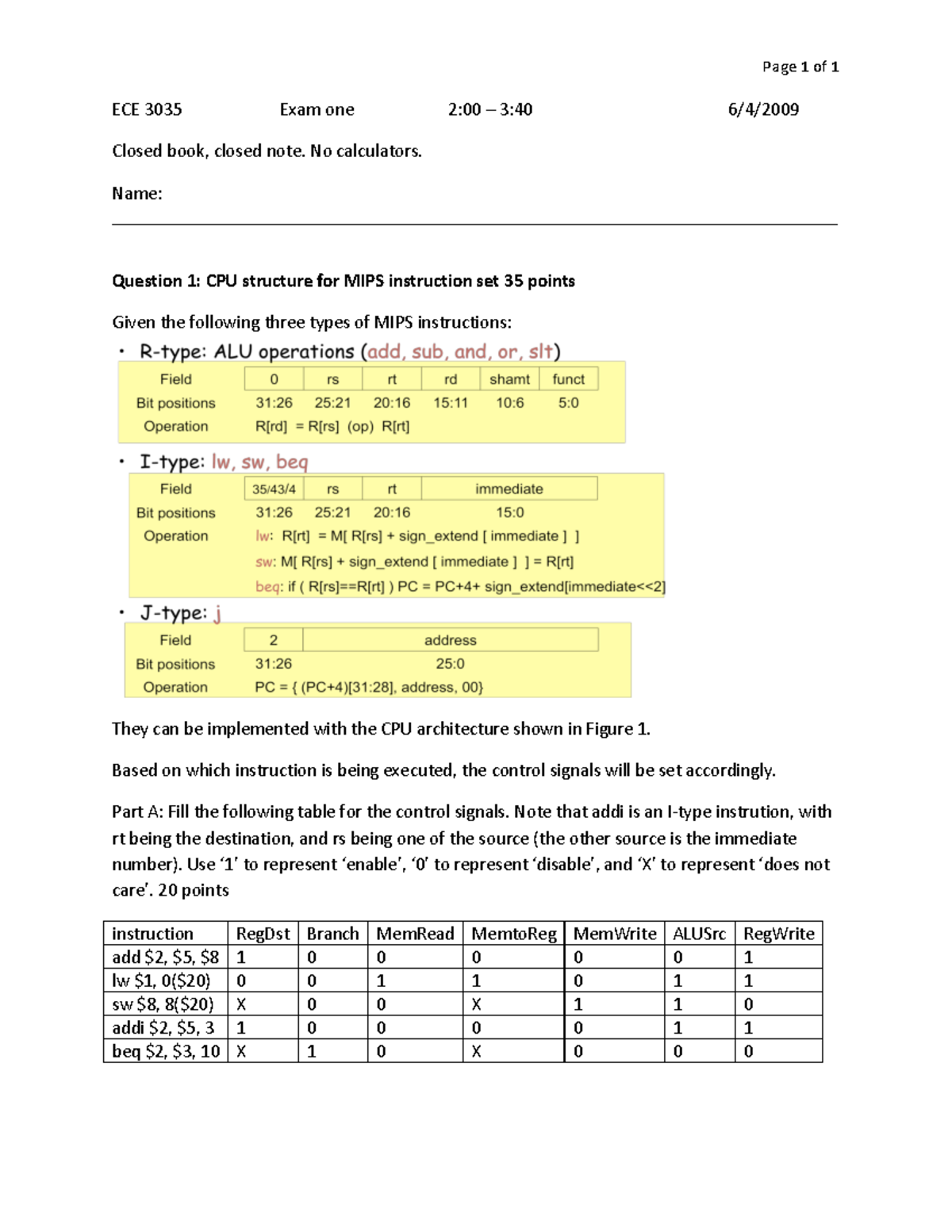 SU09 Exam 1 Soln - Practice Tests - ECE 3035 Exam one 2:00 – 3:40 6/4 ...