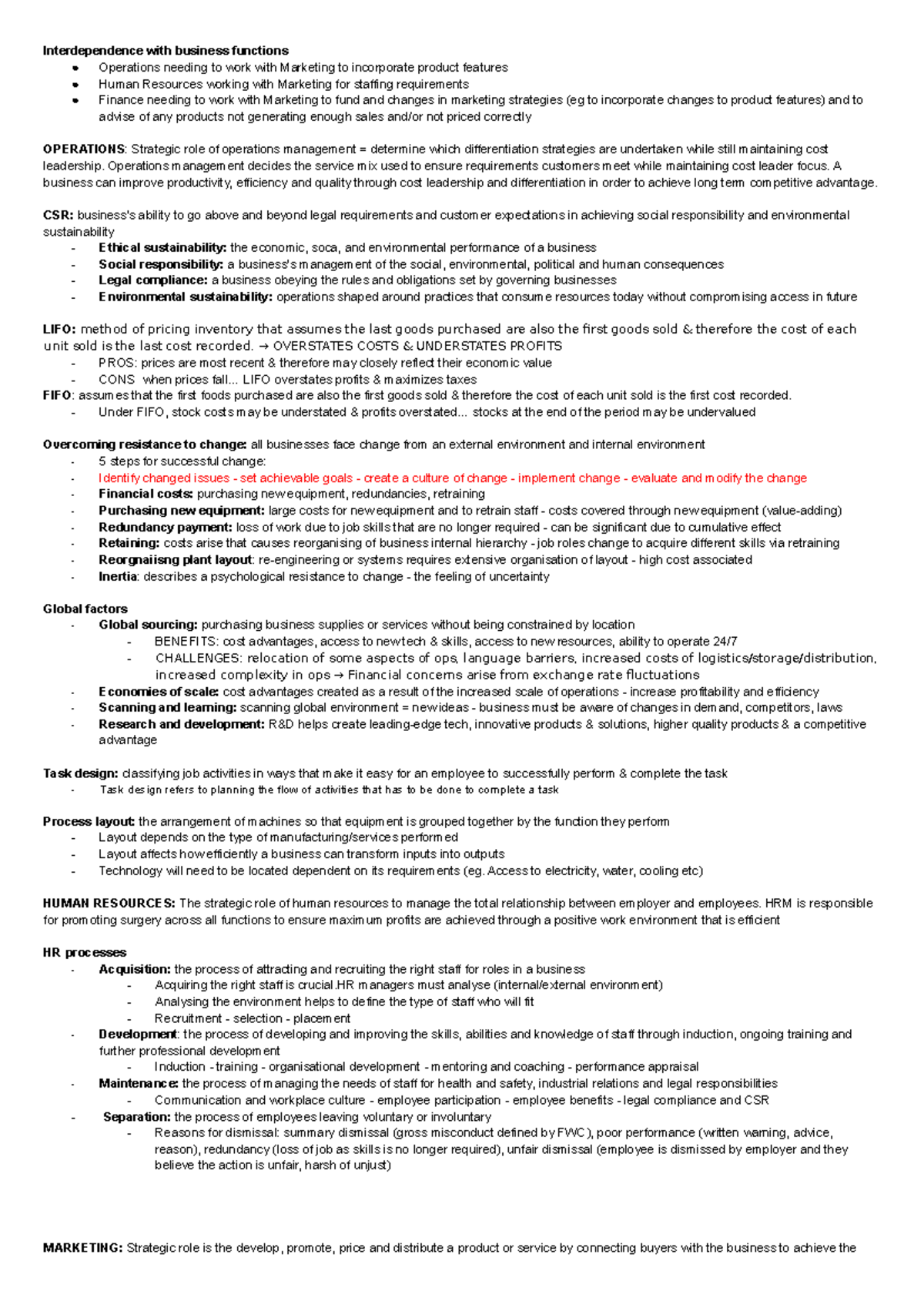 Business cheat sheet - Interdependence with business functions ...