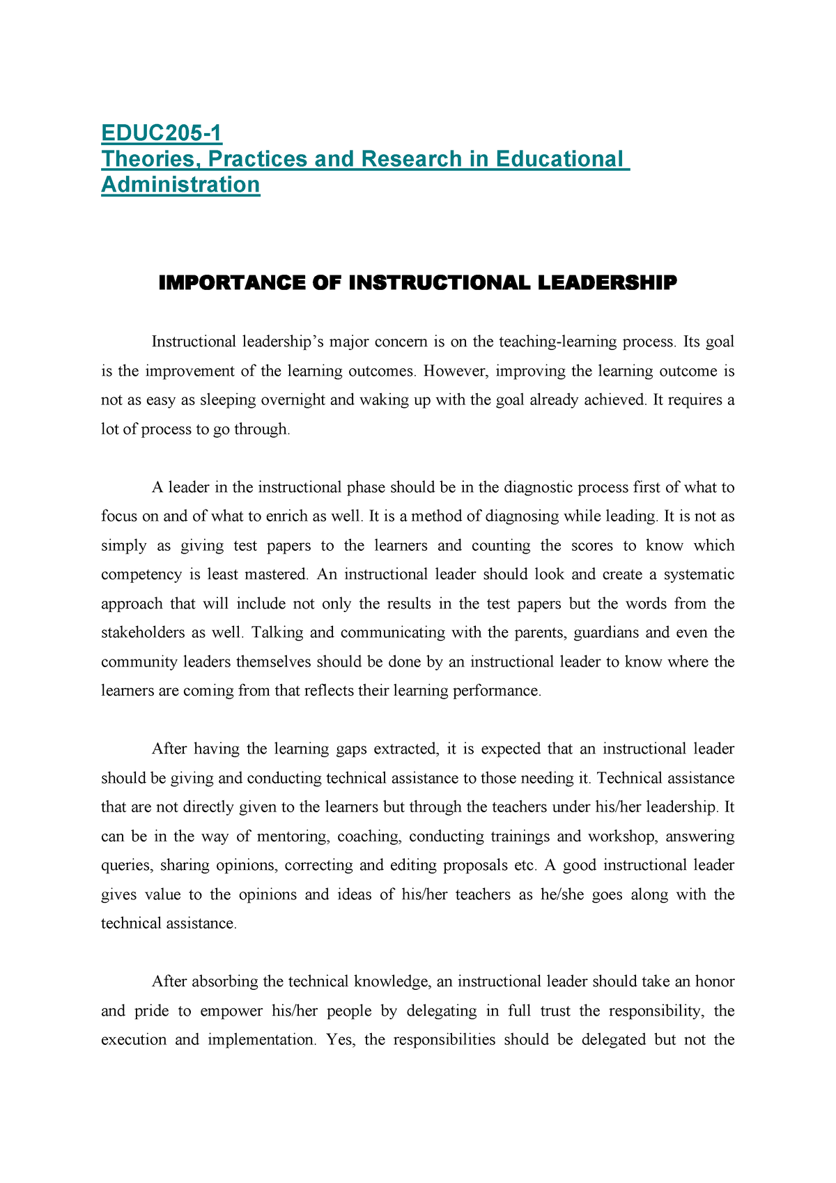 instructional leadership thesis