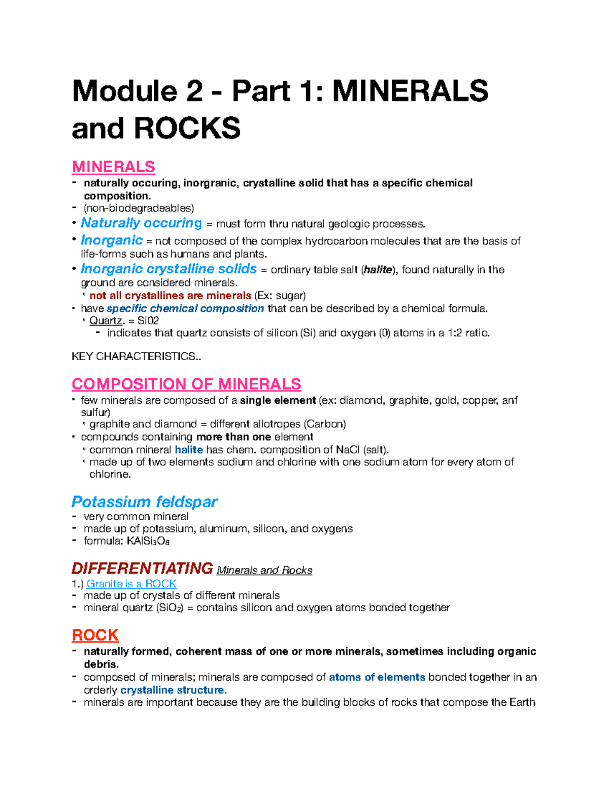 Module 2 - Part 1 Minerals and Rocks - Module 2 - Part 1: MINERALS and ...