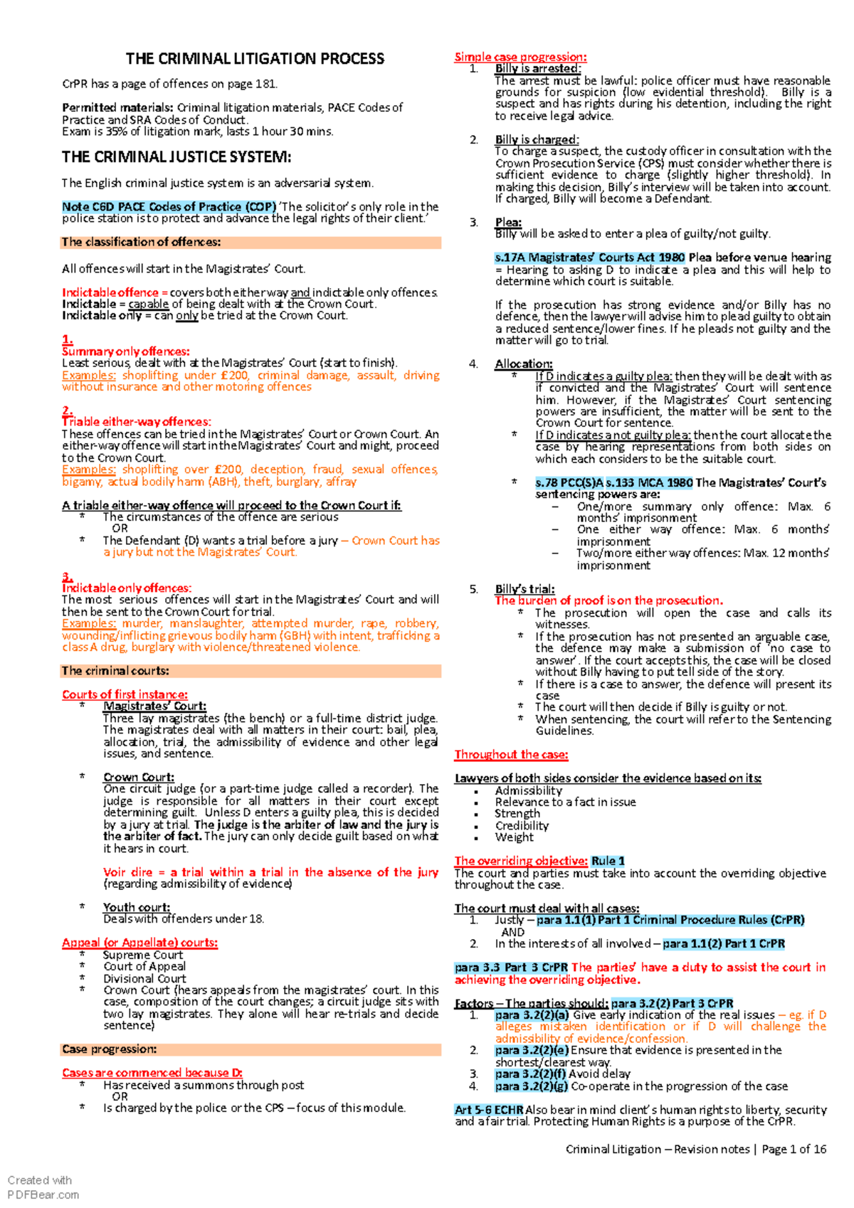 Criminal Litigation Revision notes - Criminal Litigation – Revision ...