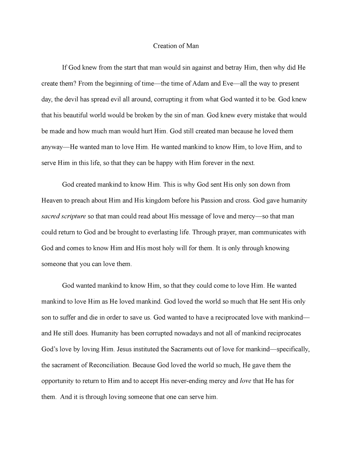 essay about god's creation of man