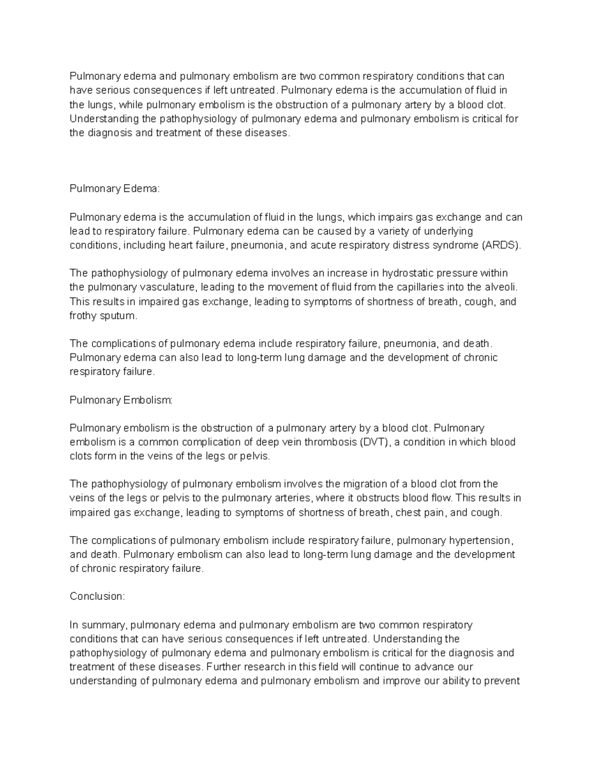 Pulmonary Edema AND Pulmonary Embolism - Pulmonary edema and pulmonary ...