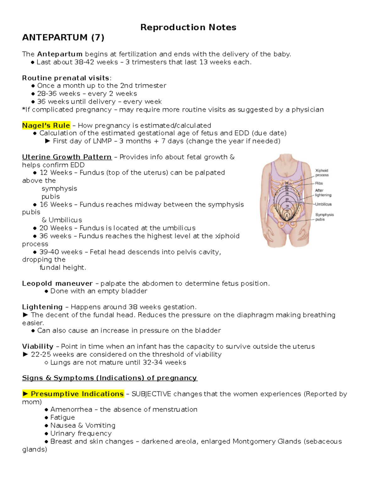 Reproduction Notes - RNSG 1538 - Studocu