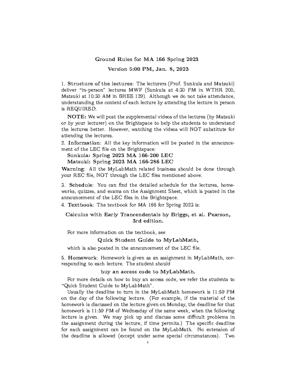 Ground Rules MA 166Spring 2023 Ground Rules for MA 166 Spring 2023