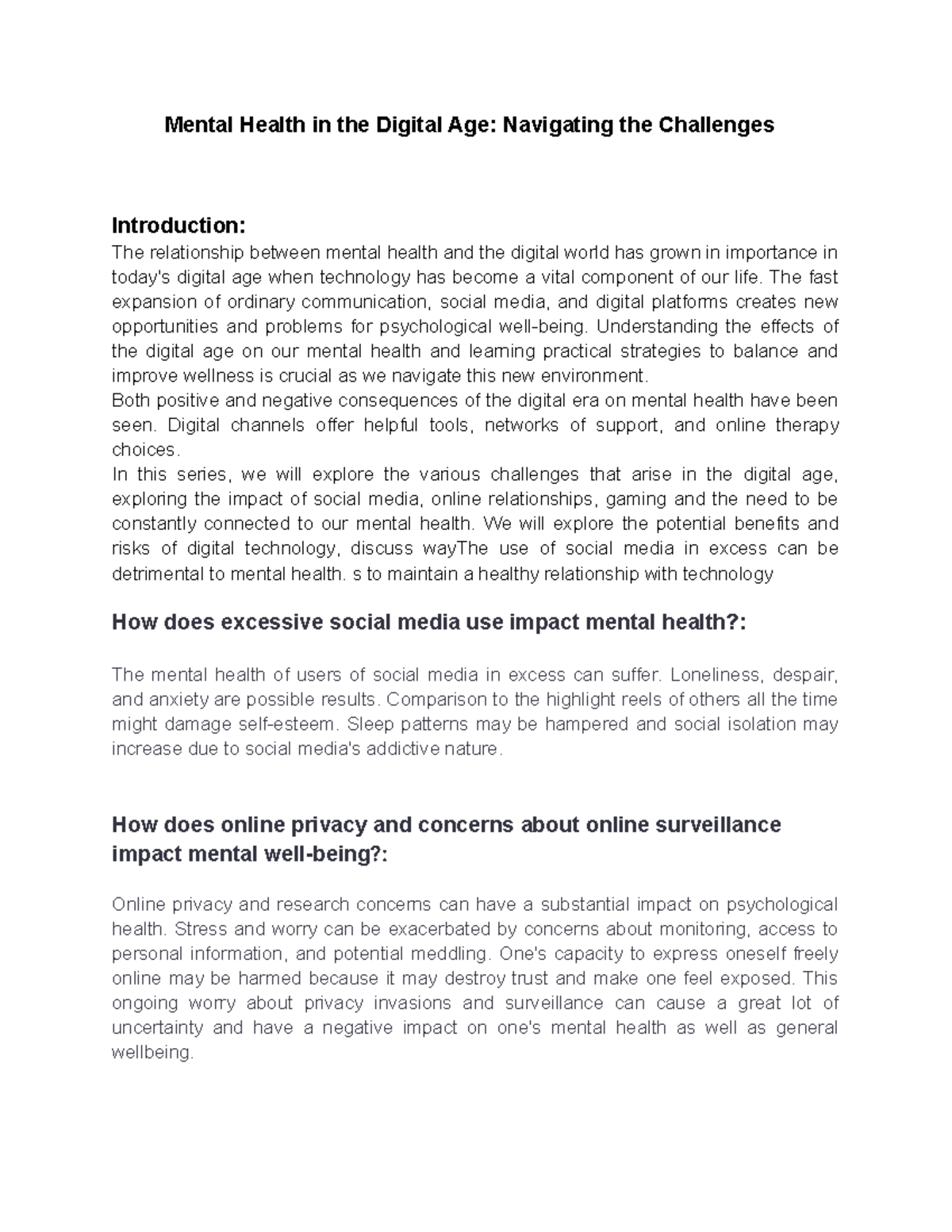 Mental Health in the Digital Age Navigating the Challenges - Mental ...