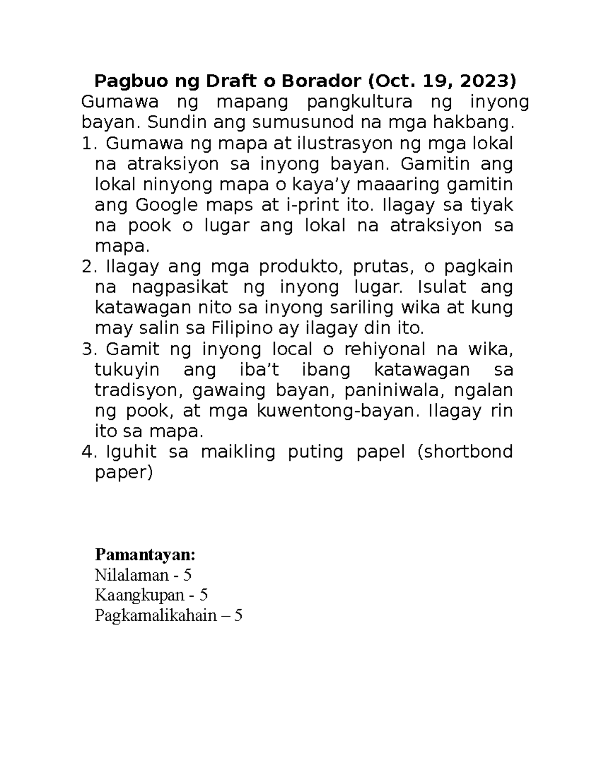 Pagbuo ng Draft o Borador - 19, 2023) Gumawa ng mapang pangkultura ng ...