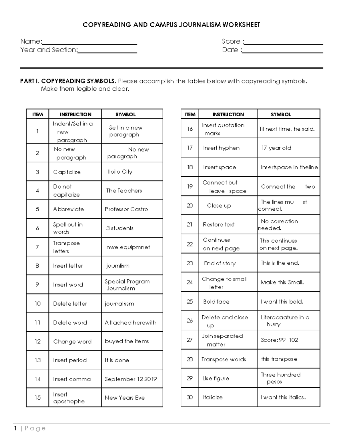 Copyreading and Campus Journalism quiz - 1 | P a g e COPYREADING AND ...