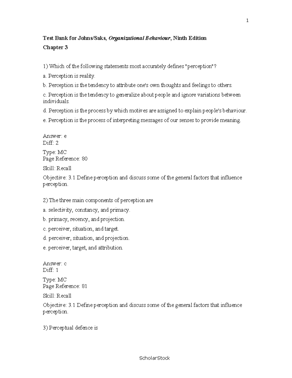 Ch03 Test Test Bank For Johnssaks Organizational Behaviour Ninth Edition Chapter 3 Which 5852