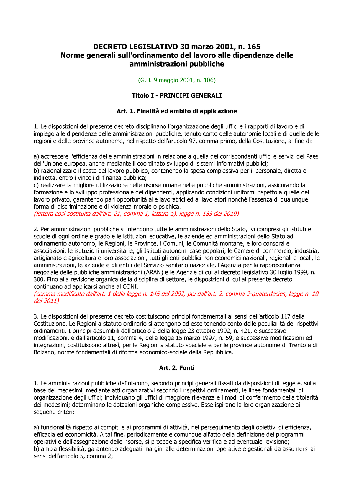 D.Lgs. N. 165-2001 - Dlgs 165-2001 - DECRETO LEGISLATIVO 30 Marzo 2001 ...