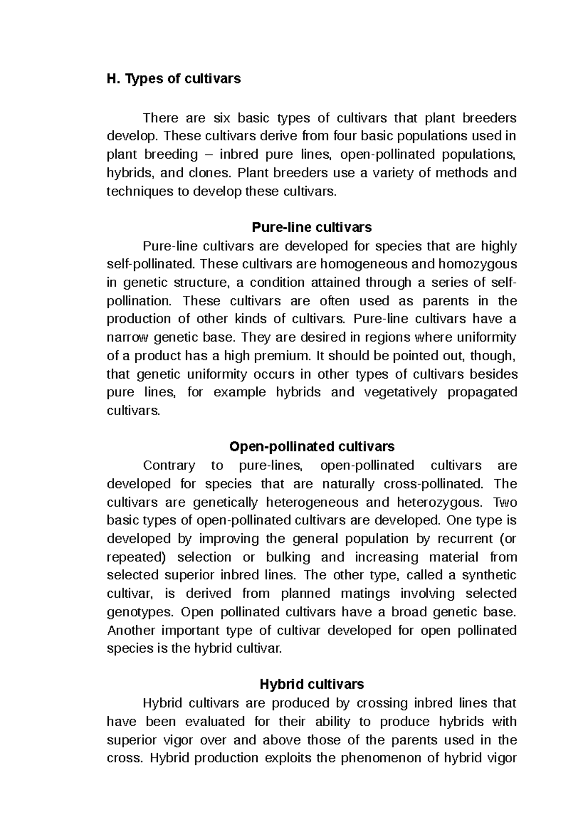 Types of cultivars - H. Types of cultivars There are six basic types of ...