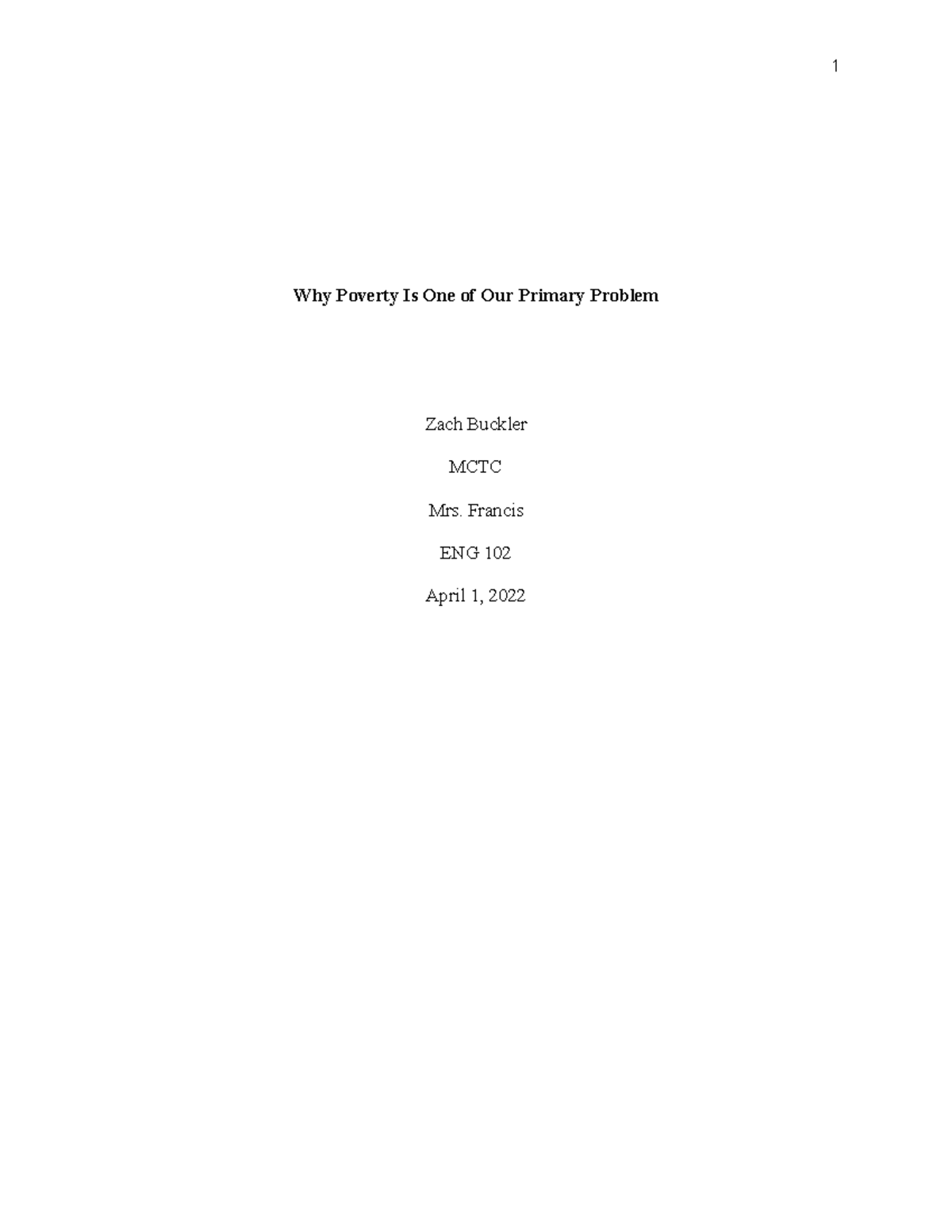 Research Paper Final - Why Poverty Is One of Our Primary Problem Zach ...