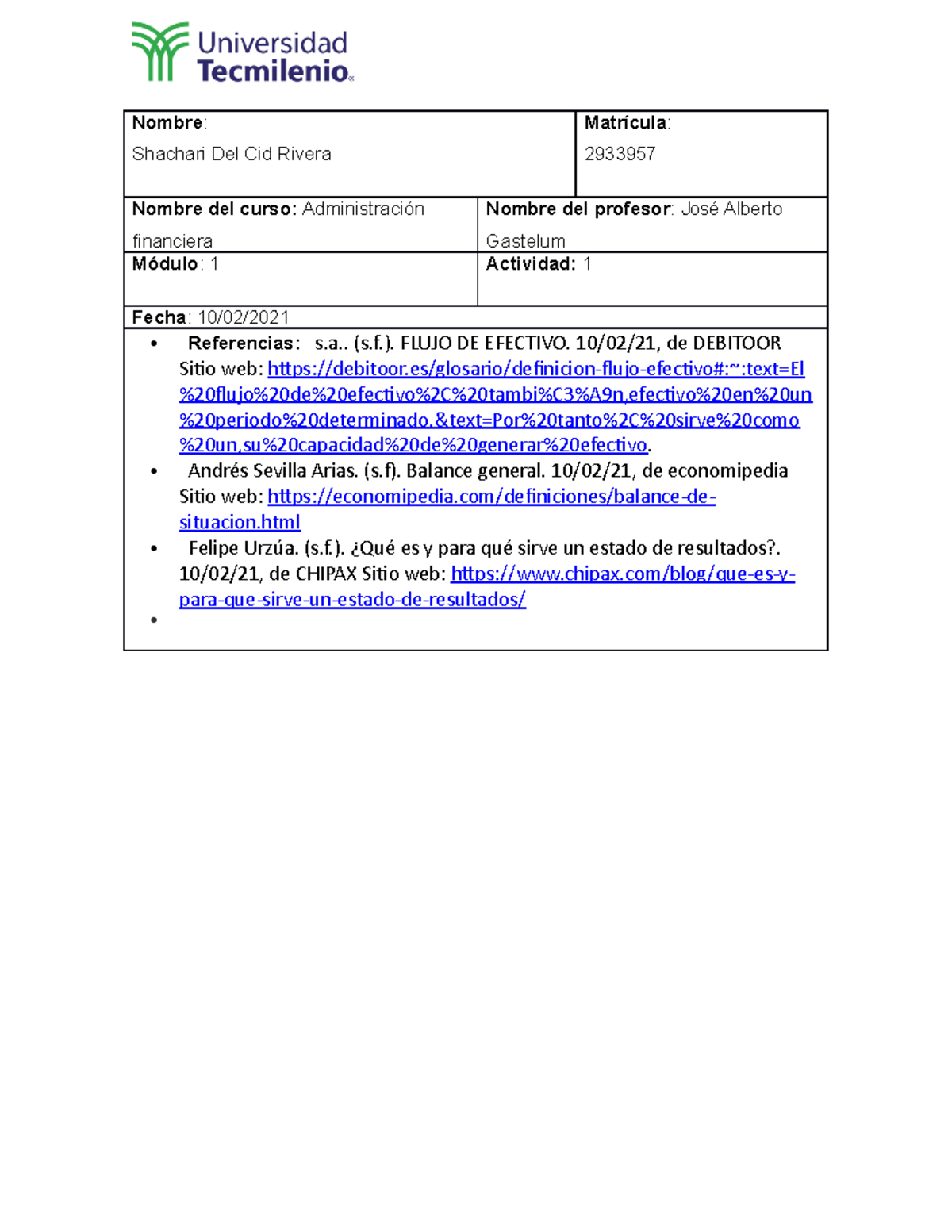 Act 1 admi financiera - actividad 1 - Nombre : Shachari Del Cid Rivera ...