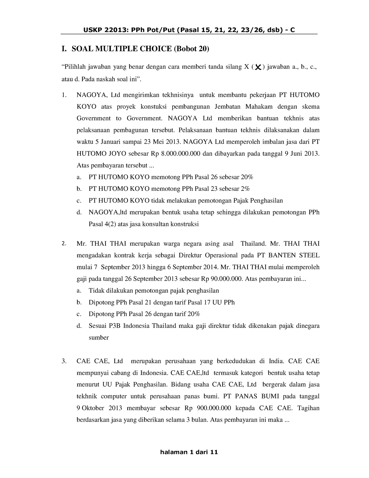 C-SOAL-PPh Pot Put NOV 2013 - I. SOAL MULTIPLE CHOICE (Bobot 20 ...