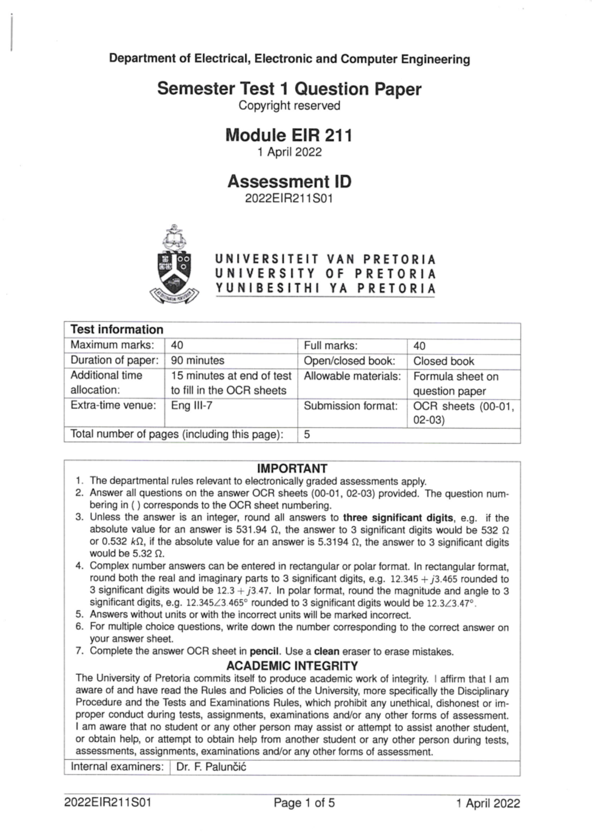 EIR ST1 - EIR211 Semester test 1 2022 Past paper - EIR 211 - Studocu