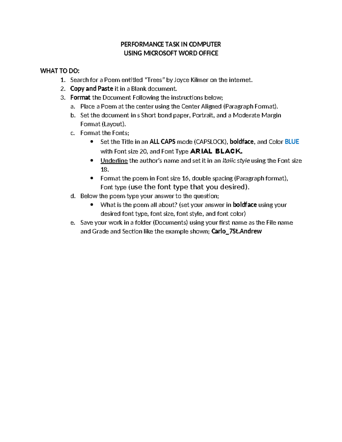 Performance TASK IN Computer - PERFORMANCE TASK IN COMPUTER USING ...