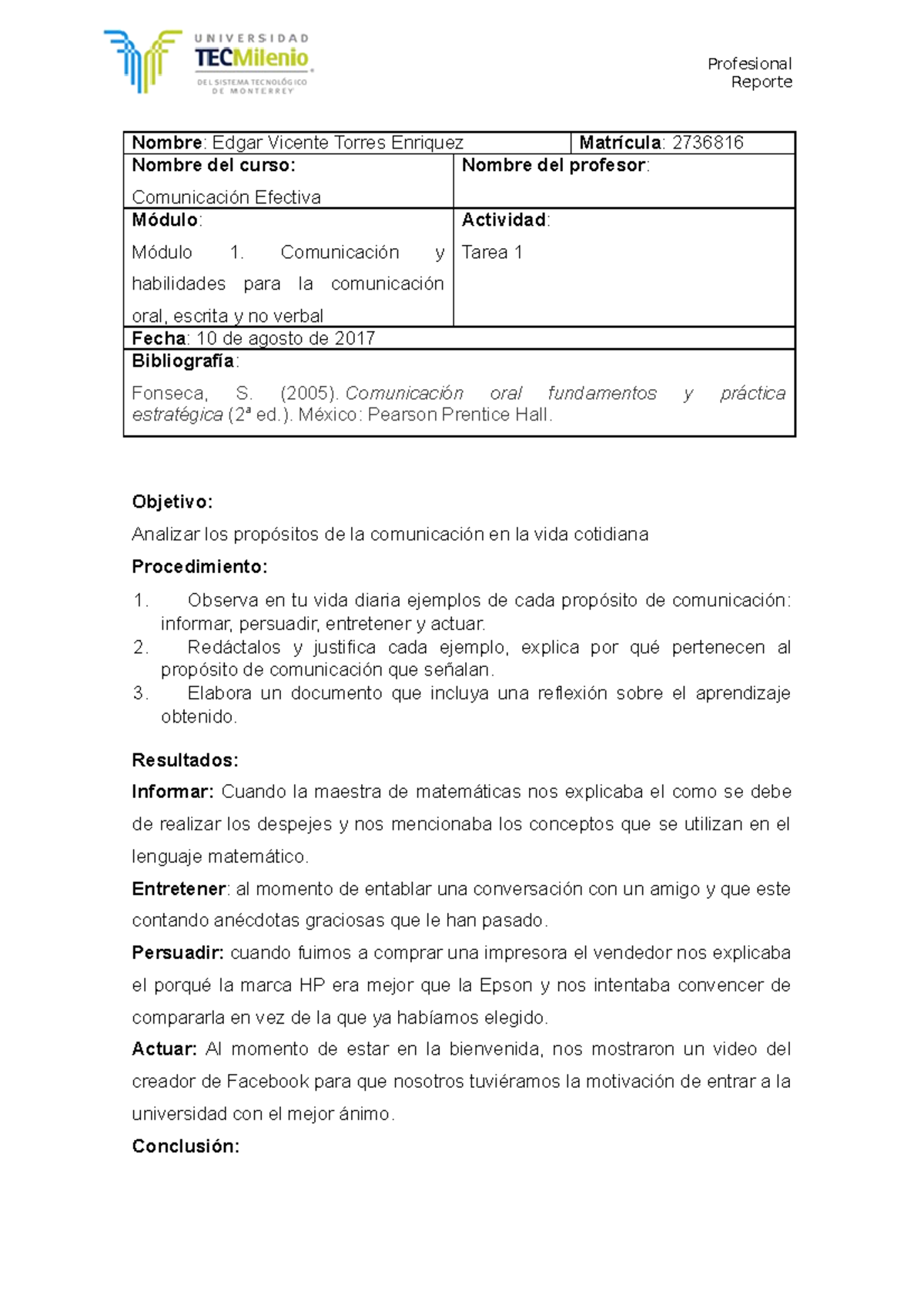 Tarea 1 comunicacón efectiva - Profesional Reporte Nombre : Edgar ...