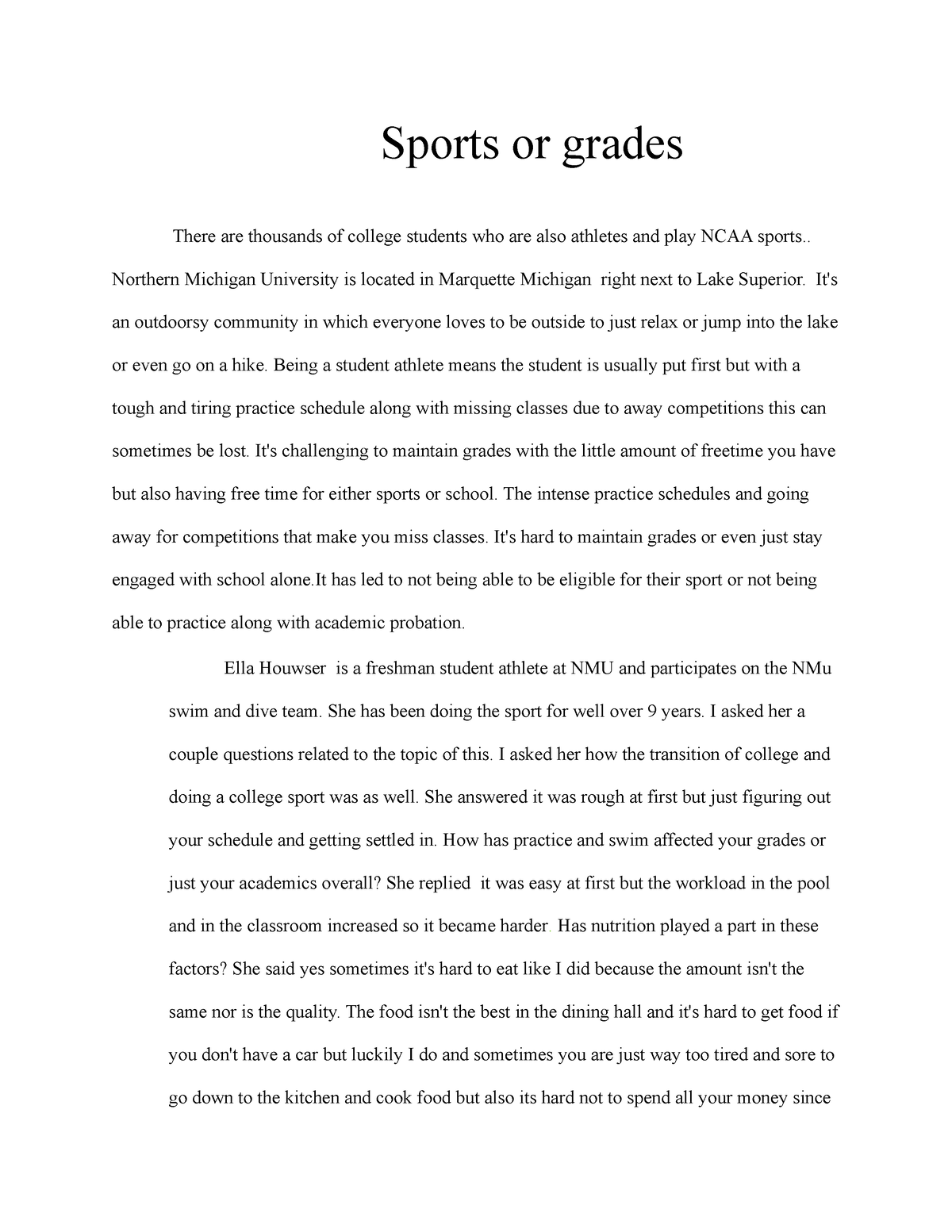 good college essays on sports