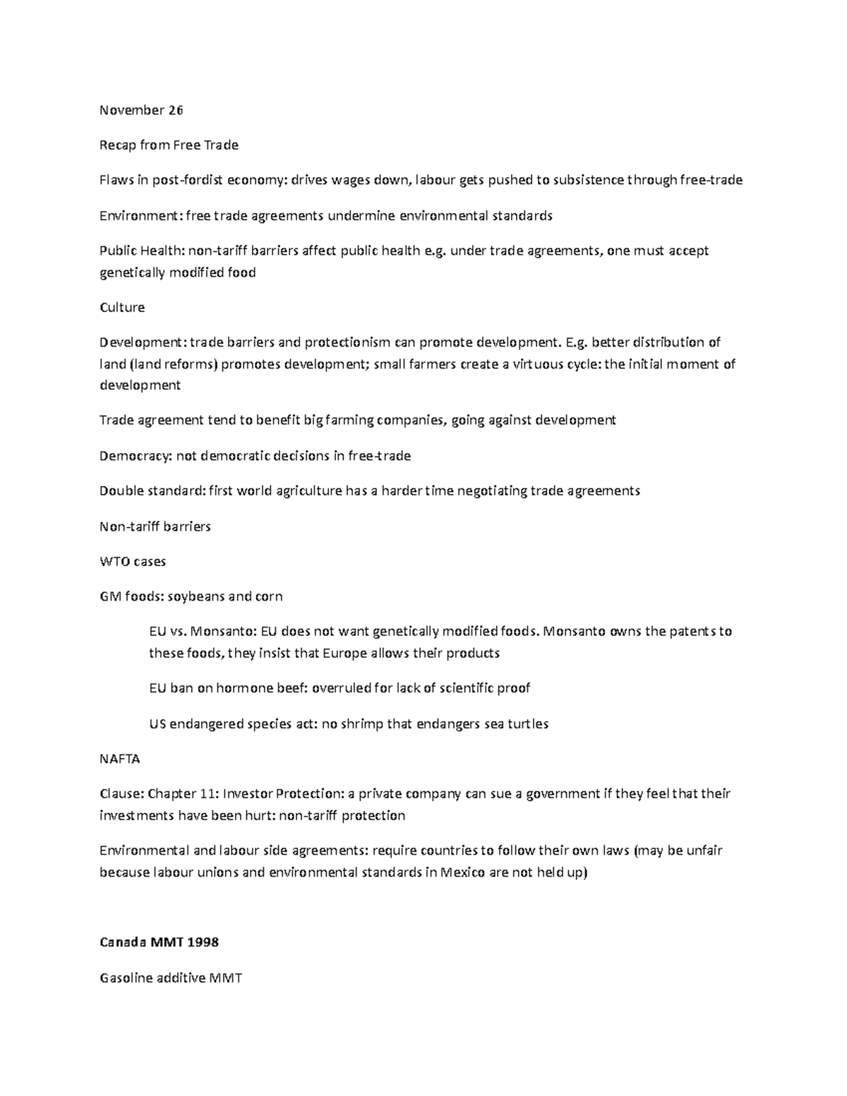 Lecture notes, lecture 26 November - Class Notes Freeman rn - November ...