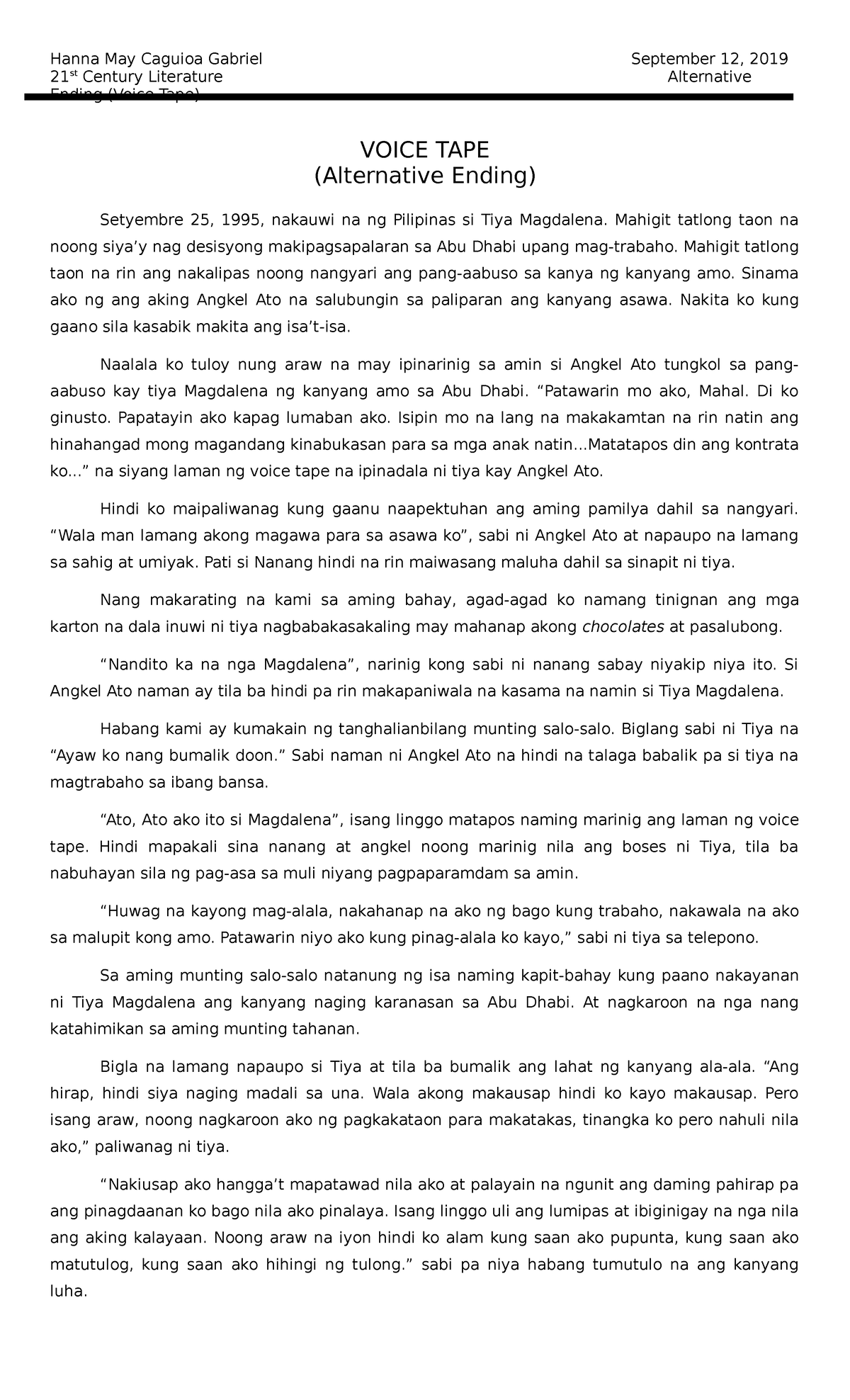 Voice tape ending 2EW2E Hanna May Caguioa Gabriel September 12