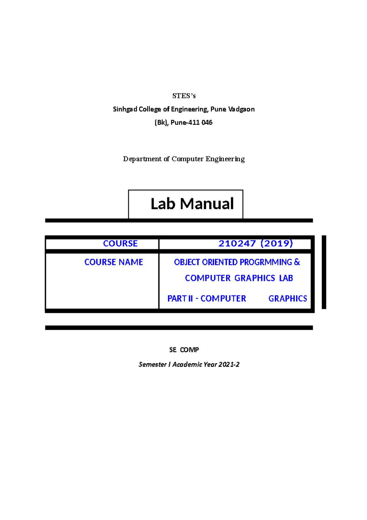 Computer G lab Manual - I want CG notes - STES’s Sinhgad College of ...
