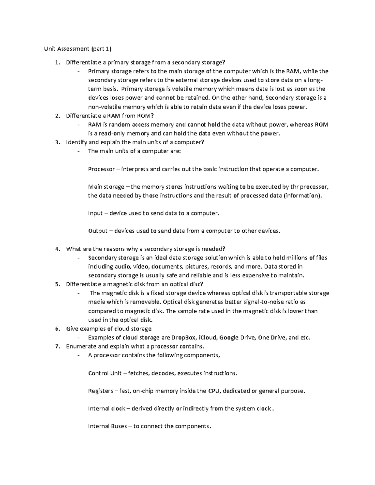 Assessment (part 1) - Unit Assessment (part 1) Differentiate A Primary 