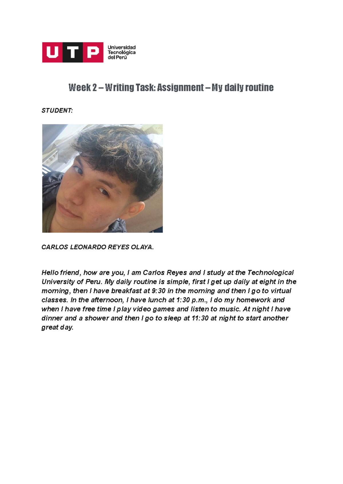 Week 2 – Writing Task Assignment – My daily routine - Week 2 – Writing ...