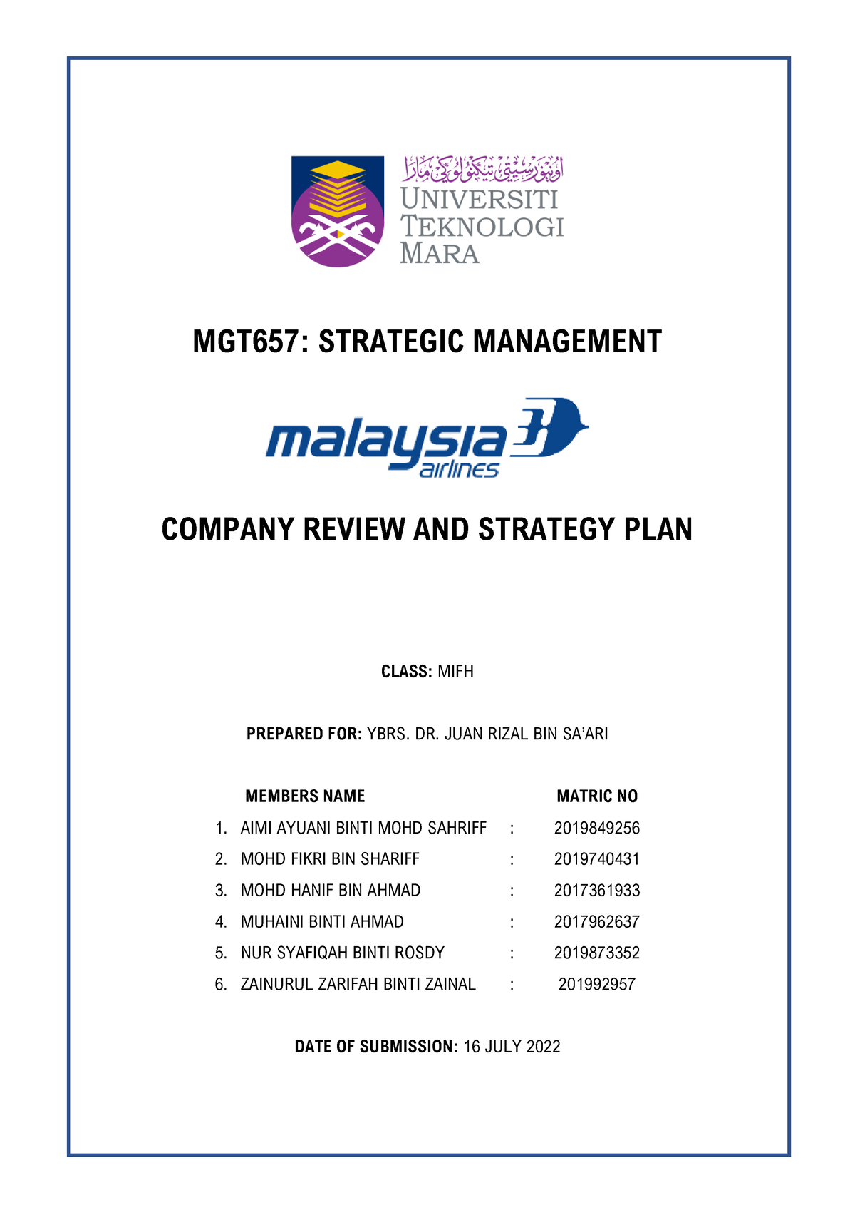 malaysia airlines strategic management