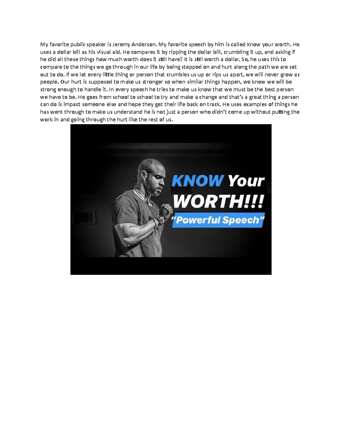 Favorite Speaker Essay My favorite public speaker is Jeremy Anderson. My favorite speech by