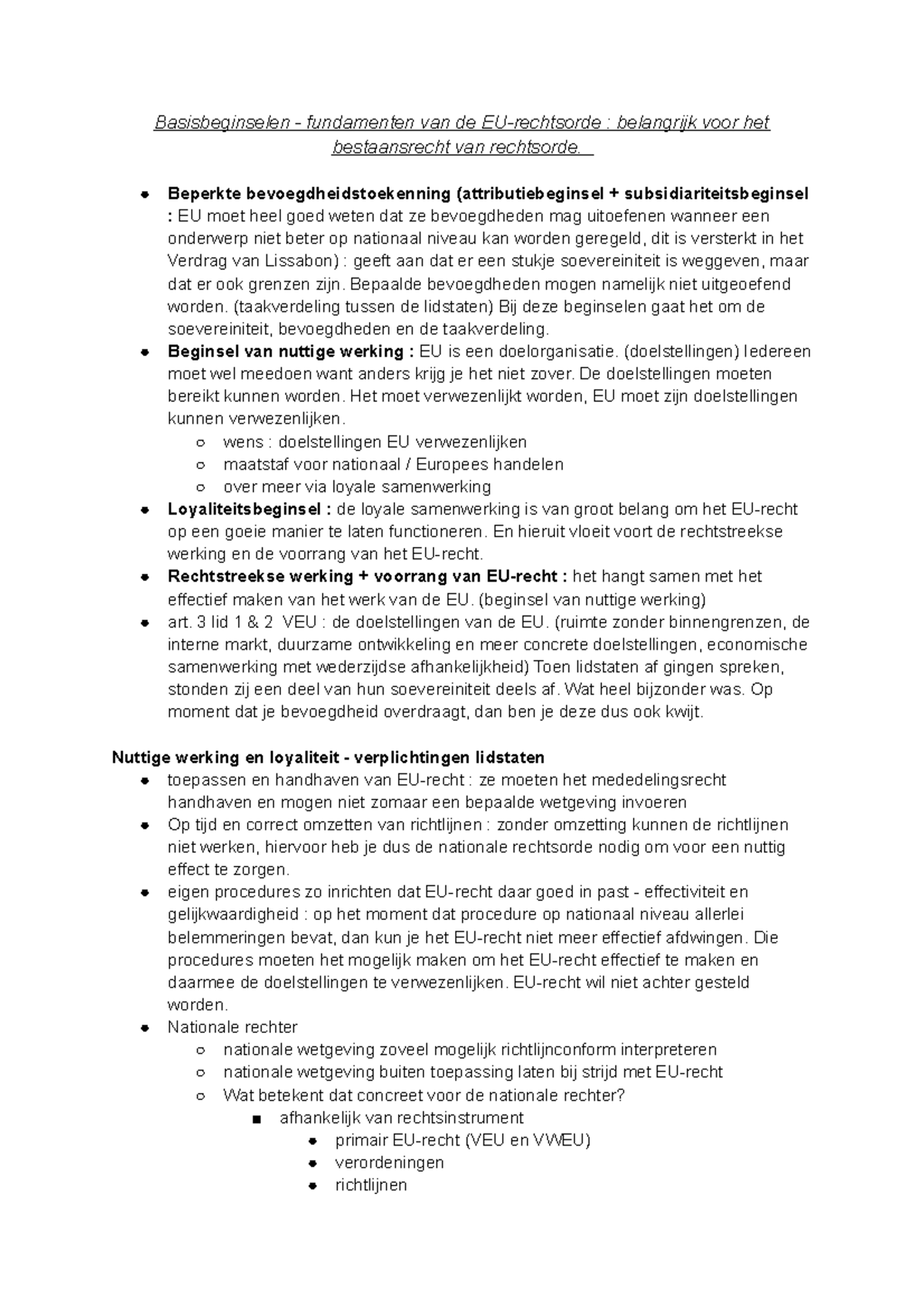 Europees Recht Samenvatting - Basisbeginselen - Fundamenten Van De EU ...