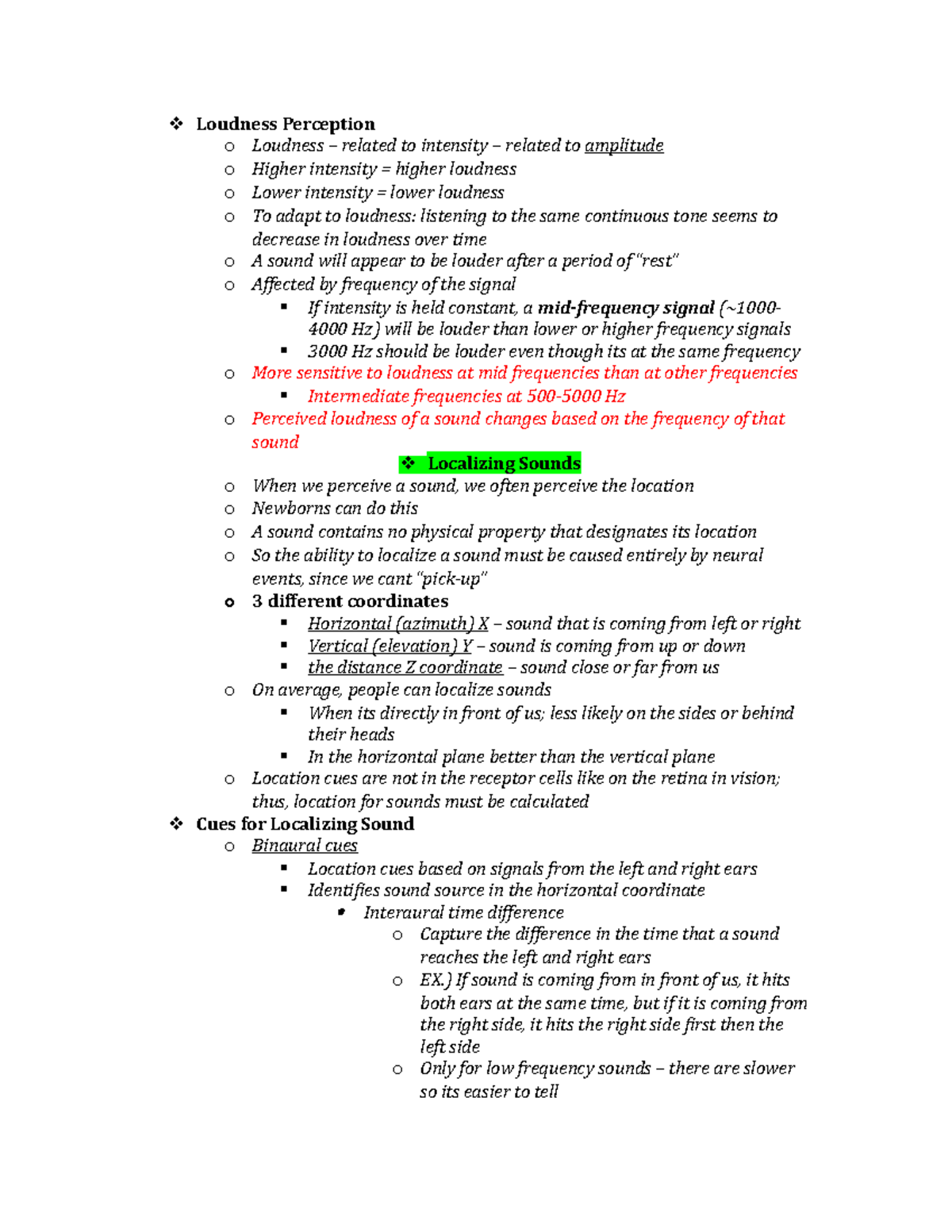 Chapter 10 - Lecture notes 10 - Loudness Perception o Loudness related ...