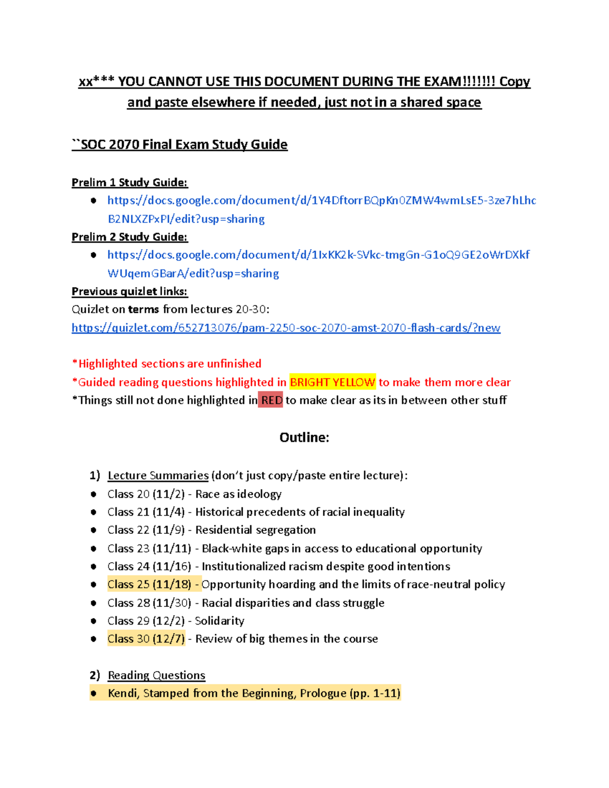 SOC 2070 Final Exam Study Guide - xx*** YOU CANNOT USE THIS DOCUMENT ...
