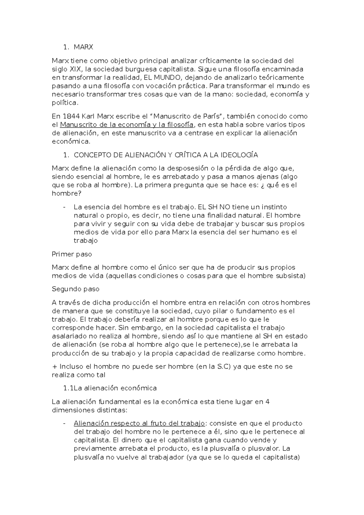 T. MARX - trhrtshsrth - 1. MARX Marx tiene como objetivo principal ...