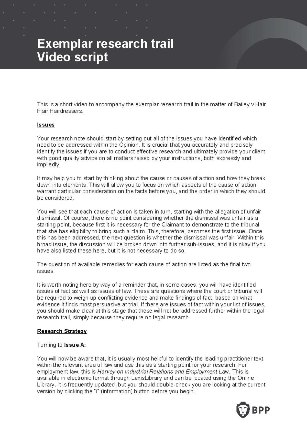 Video script - Consolidate research trail - Exemplar research trail ...