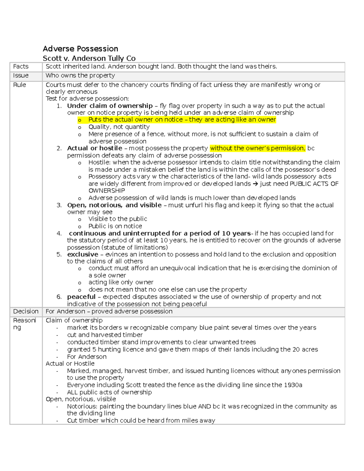 Adverse Possession Adverse Possession Scott v. Anderson Tully Co