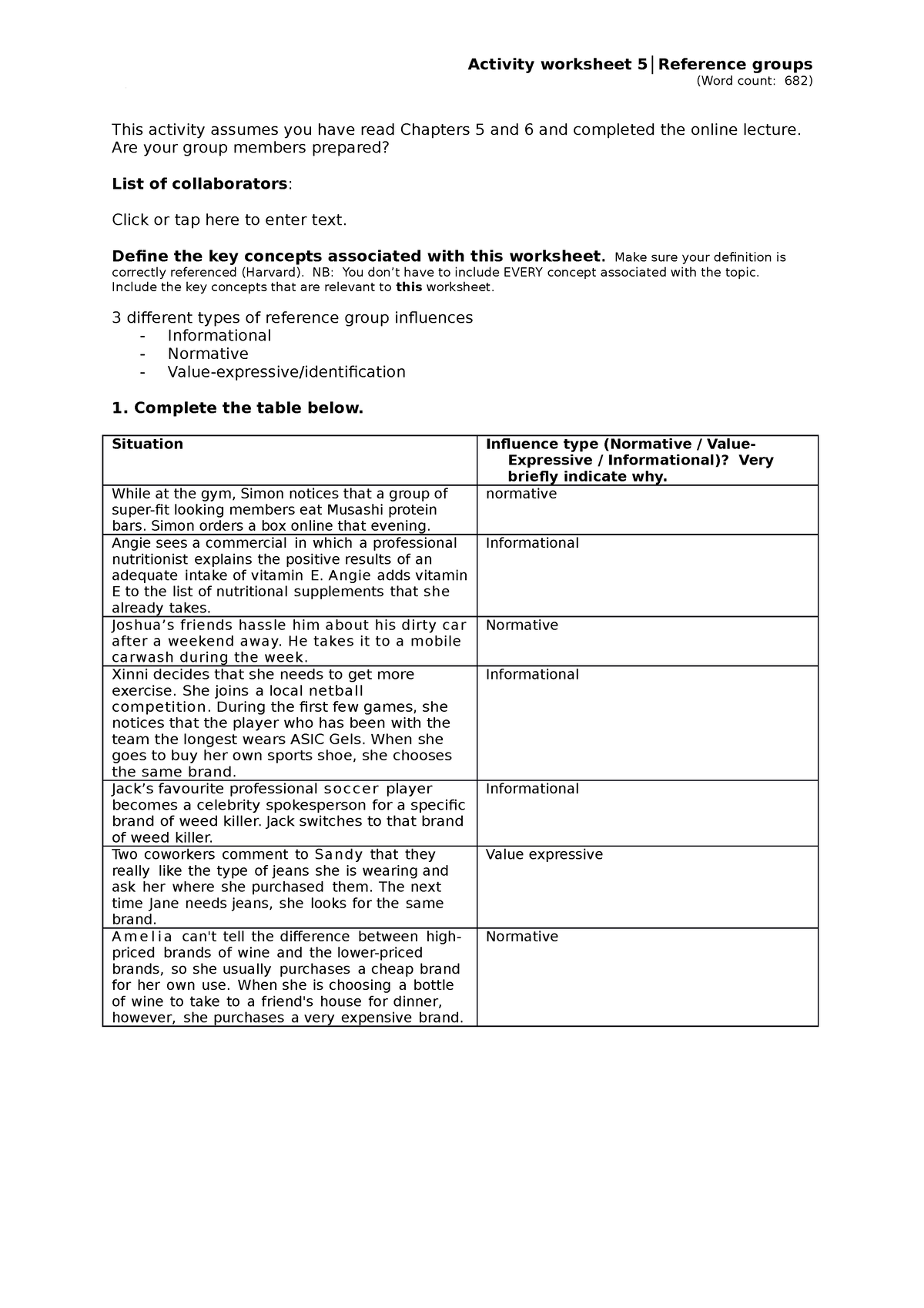 W5 worksheet - Activity worksheet 5│Reference groups (Word count: 682 ...