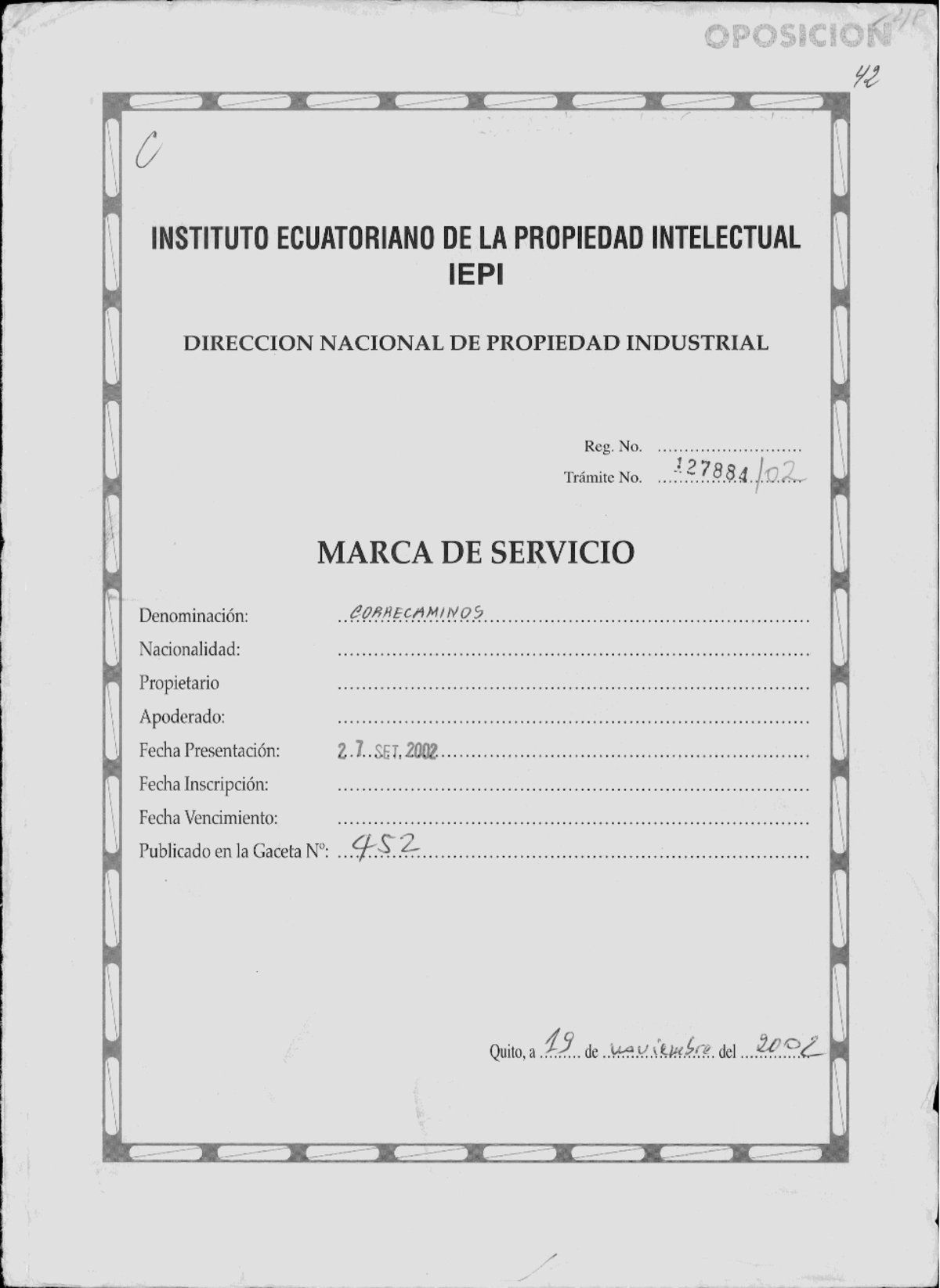 EXPEDIENTE SENADI - INSTITUTO ECUATORIANO DE LA PROPIEDAD INTELECTUAL ...