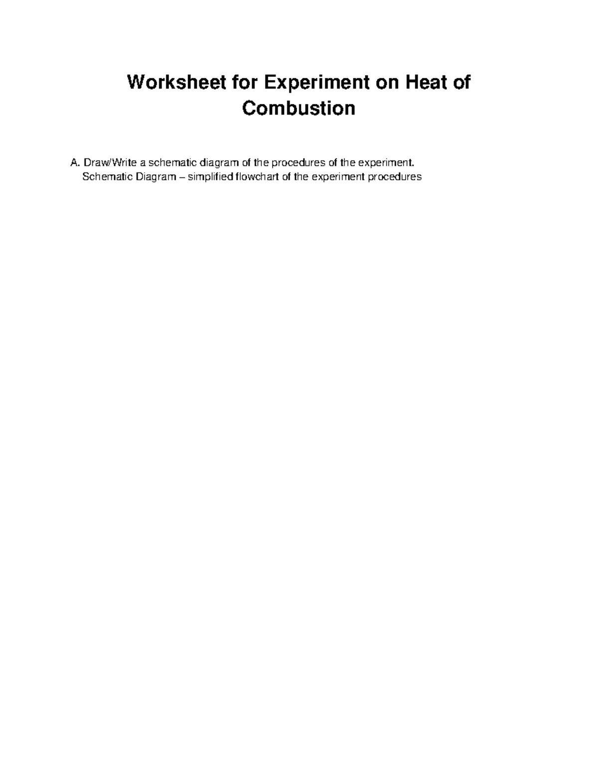 Experiment on Heat of Combustion - a schematic diagram of the ...