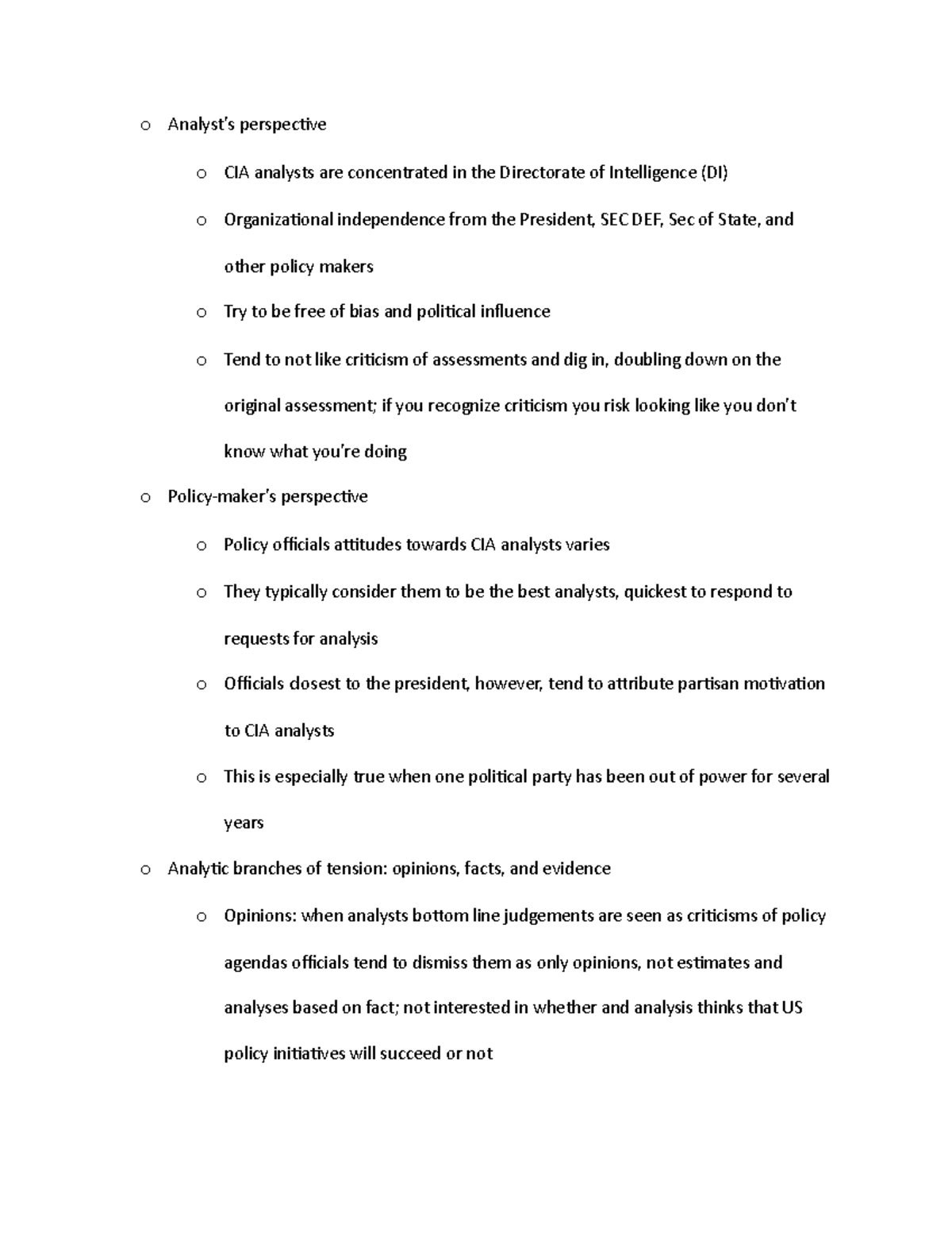 Intelligence Community Lecture Notes 2.04 - o Analyst’s perspective o ...