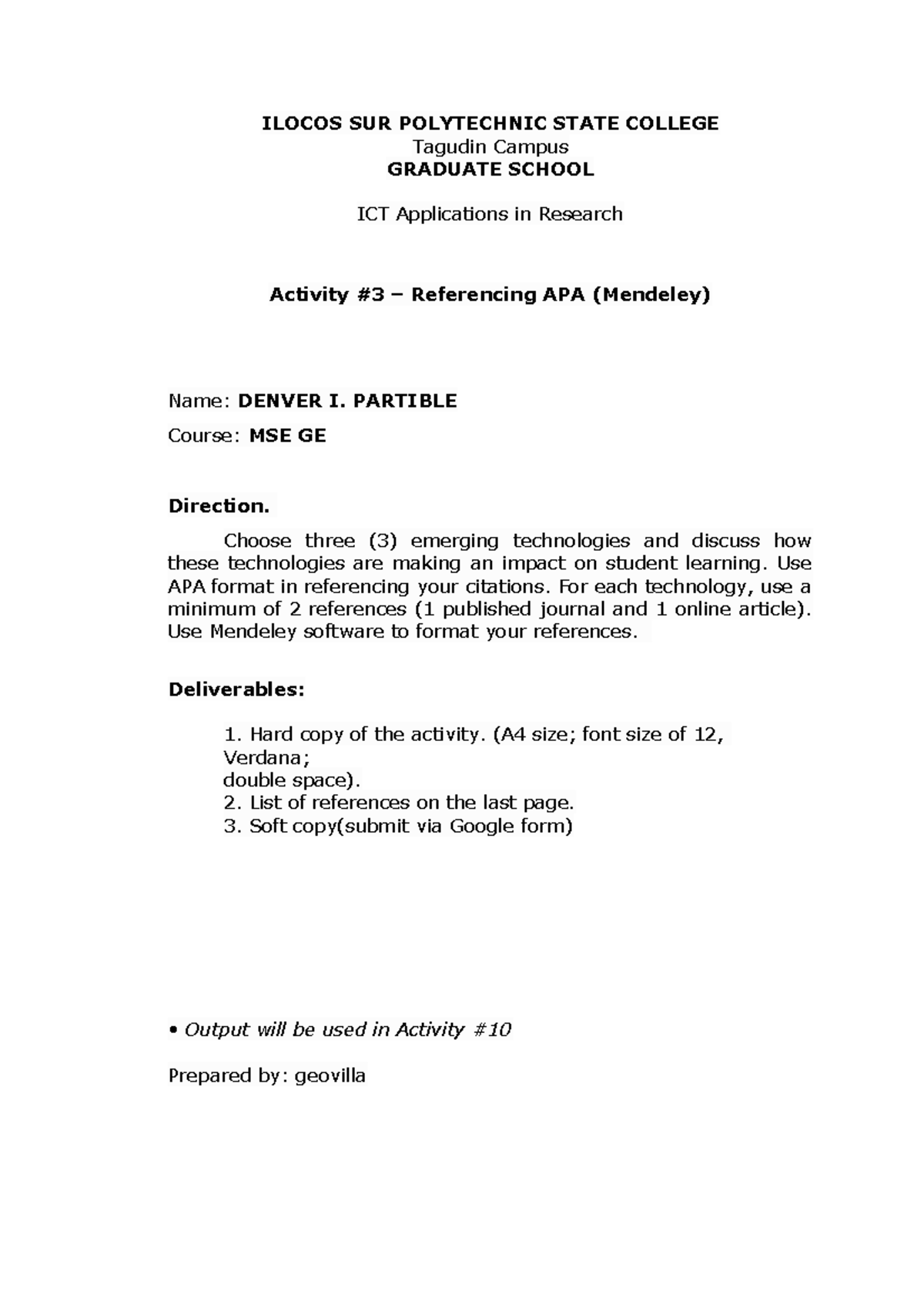 Activity 3 ICT - Denver Partible - ILOCOS SUR POLYTECHNIC STATE COLLEGE ...
