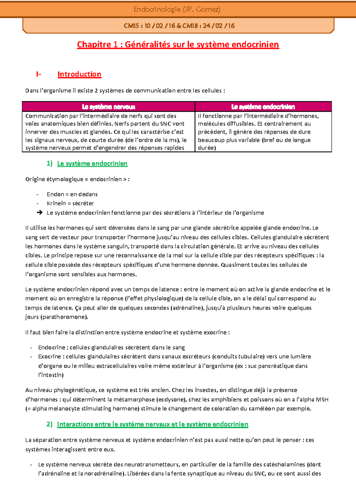 Chap 1 Le système endocrinien - Chapitre 1 : Généralités sur le système ...